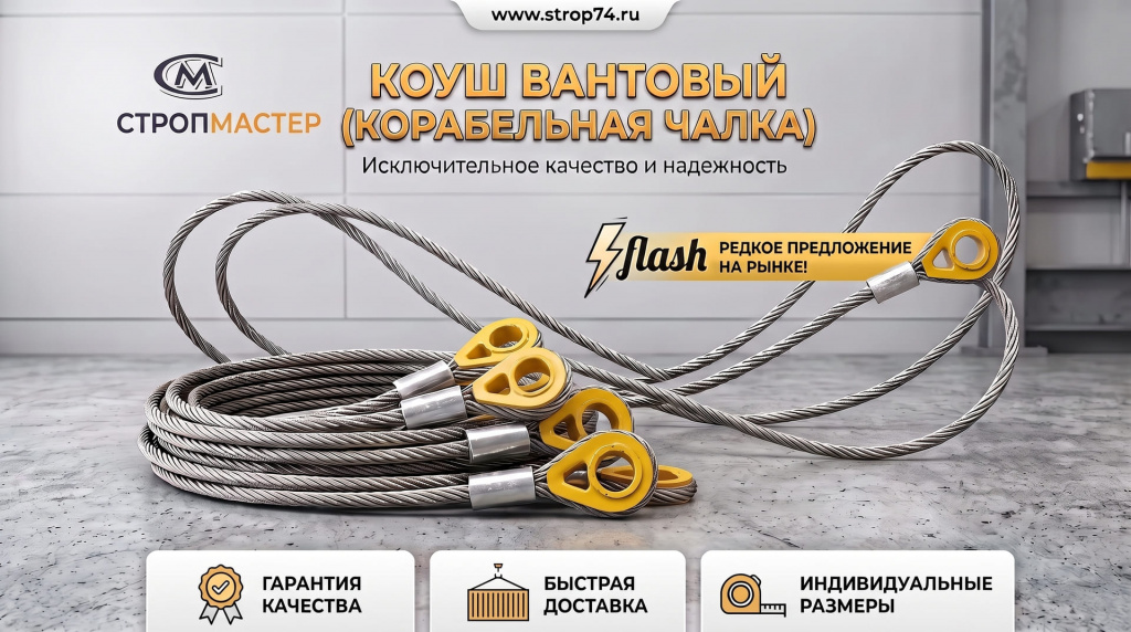 Коуш вантовый (корабельная чалка) — жёлтый. Редкое предложение на рынке! Вантовые коуши — производитель СТРОП-МАСТЕР strop74.ru